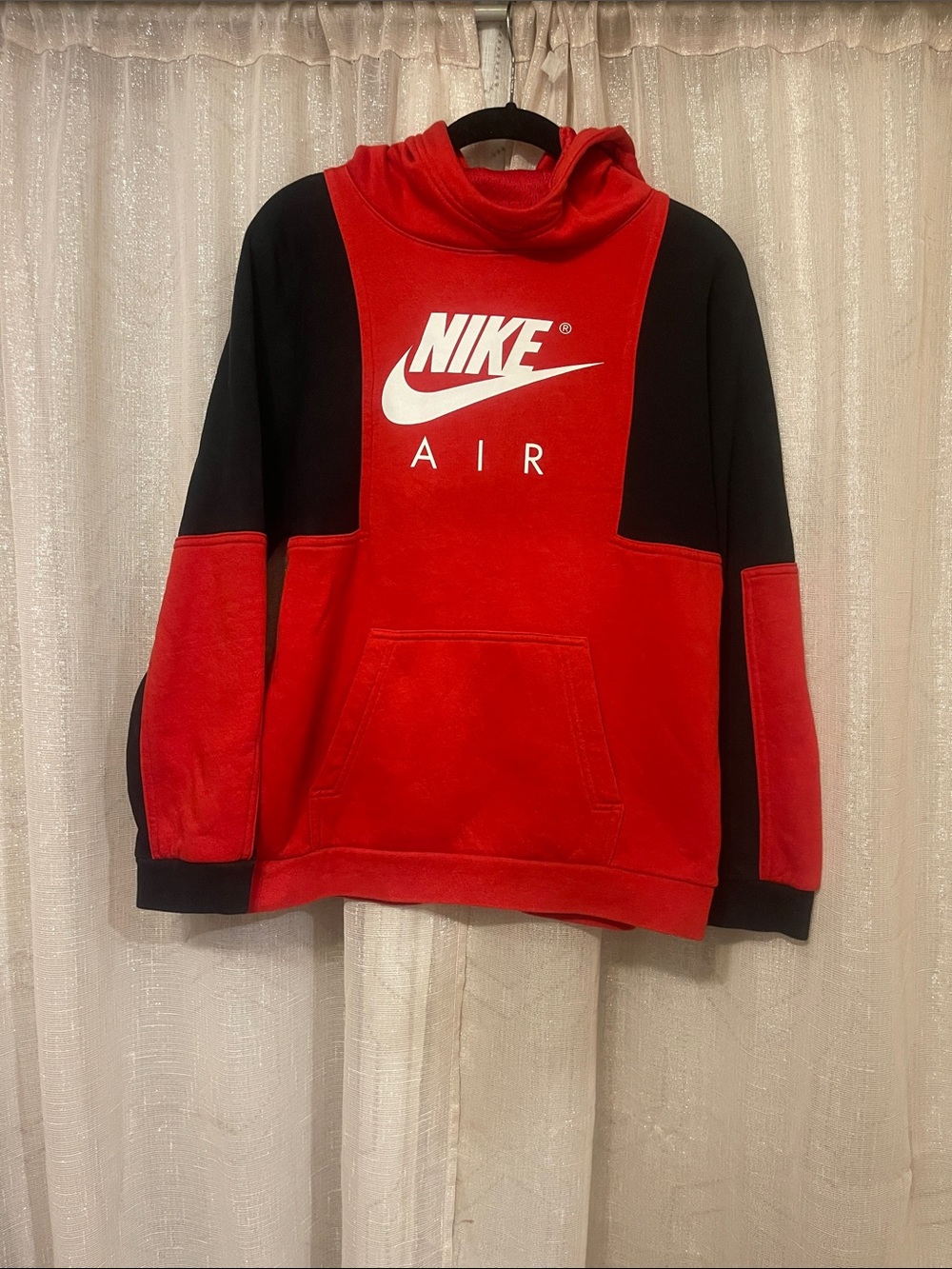 Nike Red and Black Crewneck Hoodie with White Logo